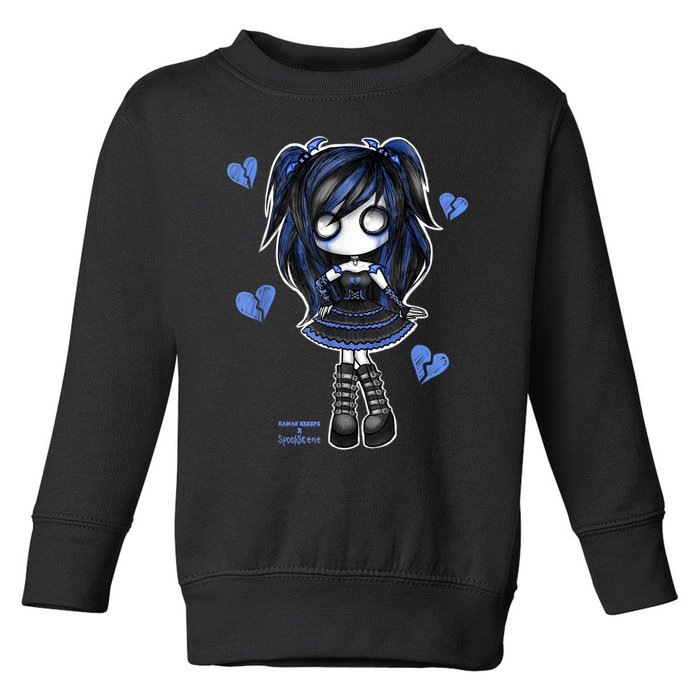 Spookscene Emo Girl Drawing Soft Goth Mall Goth Alt Blue Toddler Sweatshirt