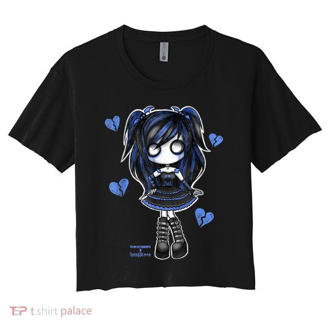 Spookscene Emo Girl Drawing Soft Goth Mall Goth Alt Blue Crop Top