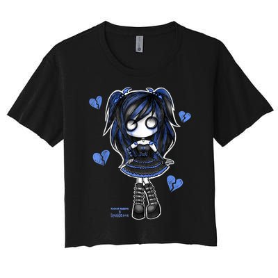 Spookscene Emo Girl Drawing Soft Goth Mall Goth Alt Blue Women's Crop Top Tee