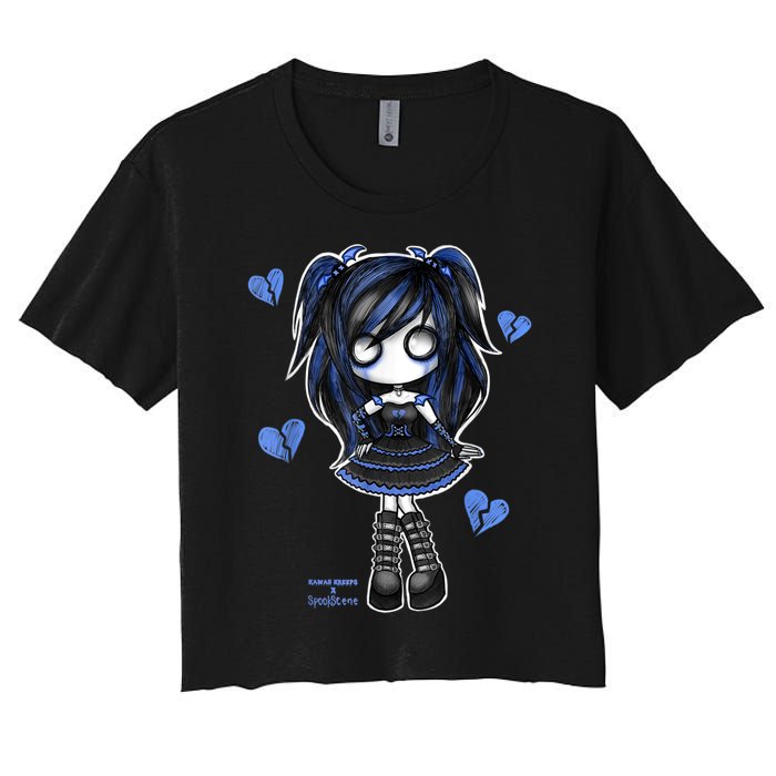 Spookscene Emo Girl Drawing Soft Goth Mall Goth Alt Blue Women's Crop Top Tee