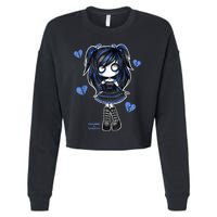 Spookscene Emo Girl Drawing Soft Goth Mall Goth Alt Blue Cropped Pullover Crew