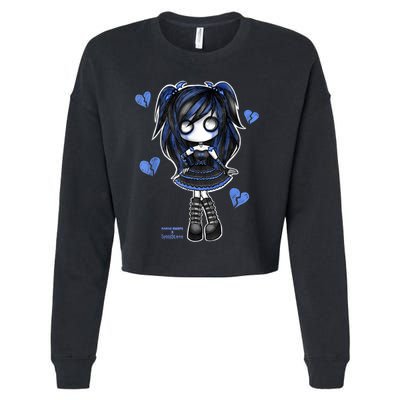 Spookscene Emo Girl Drawing Soft Goth Mall Goth Alt Blue Cropped Pullover Crew