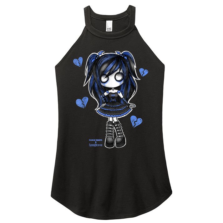 Spookscene Emo Girl Drawing Soft Goth Mall Goth Alt Blue Women's Perfect Tri Rocker Tank