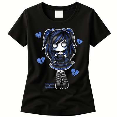 Spookscene Emo Girl Drawing Soft Goth Mall Goth Alt Blue Womens T-Shirt