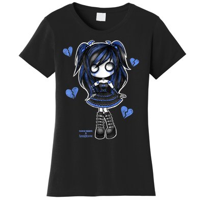 Spookscene Emo Girl Drawing Soft Goth Mall Goth Alt Blue Women's T-Shirt