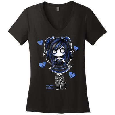 Spookscene Emo Girl Drawing Soft Goth Mall Goth Alt Blue Women's V-Neck T-Shirt