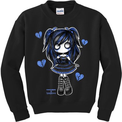 Spookscene Emo Girl Drawing Soft Goth Mall Goth Alt Blue Kids Sweatshirt