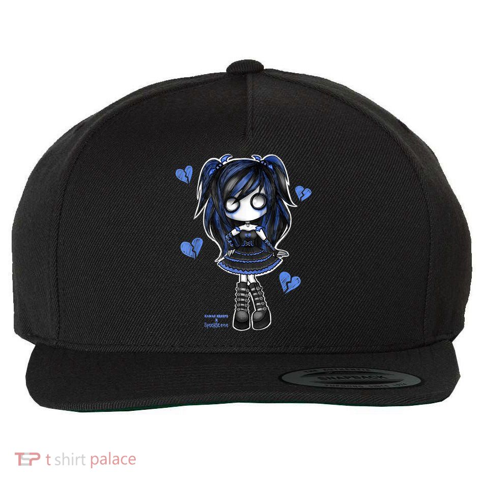 Spookscene Emo Girl Drawing Soft Goth Mall Goth Alt Blue Wool Snapback Cap