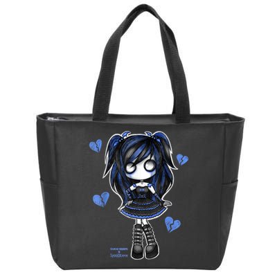 Spookscene Emo Girl Drawing Soft Goth Mall Goth Alt Blue Zip Tote Bag