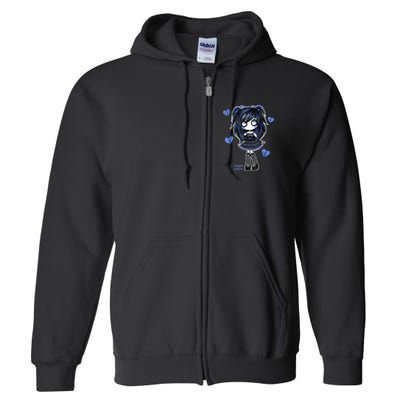 Spookscene Emo Girl Drawing Soft Goth Mall Goth Alt Blue Full Zip Hoodie