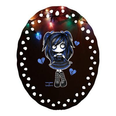 Spookscene Emo Girl Drawing Soft Goth Mall Goth Alt Blue Ceramic Oval Ornament