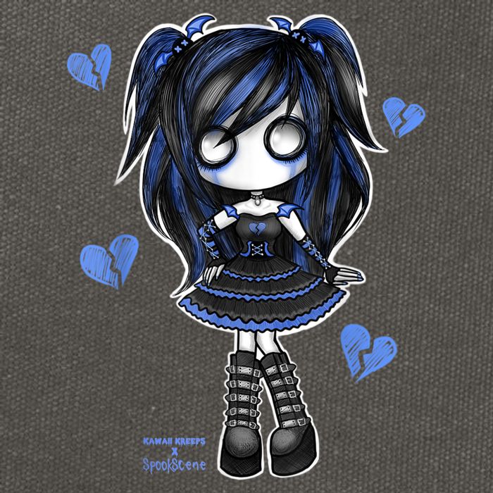 Spookscene Emo Girl Drawing Soft Goth Mall Goth Alt Blue Cotton Canvas Backpack