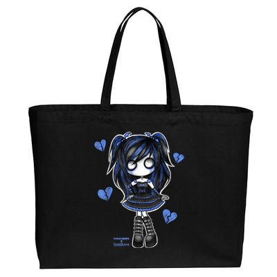 Spookscene Emo Girl Drawing Soft Goth Mall Goth Alt Blue Cotton Canvas Jumbo Tote