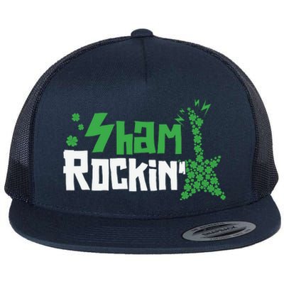 Shamrockin Electric Guitar St Patricks Day Flat Bill Trucker Hat