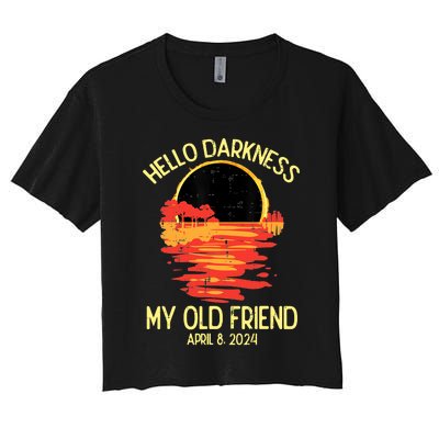 Solar Eclipse Hello Darkness Old Friend 2024 Women's Crop Top Tee