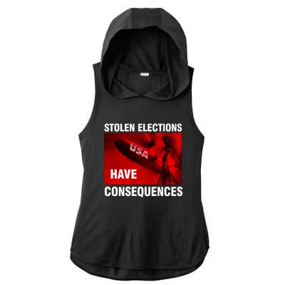 Stolen Elections Have Consequences Ladies PosiCharge Tri-Blend Wicking Draft Hoodie Tank