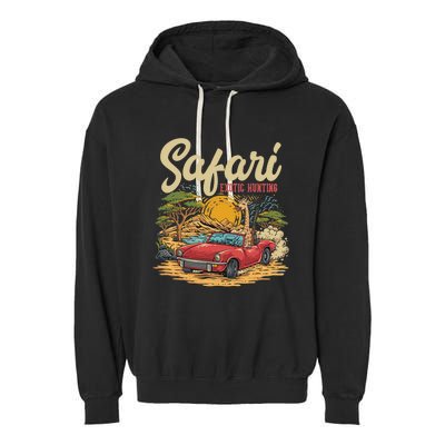 Safari Exotic Hunting Giraffe In A Sports Car Design Garment-Dyed Fleece Hoodie