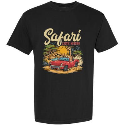 Safari Exotic Hunting Giraffe In A Sports Car Design Garment-Dyed Heavyweight T-Shirt