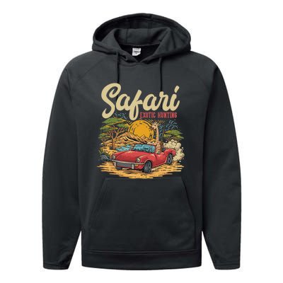 Safari Exotic Hunting Giraffe In A Sports Car Design Performance Fleece Hoodie