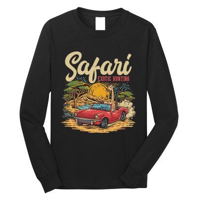 Safari Exotic Hunting Giraffe In A Sports Car Design Long Sleeve Shirt