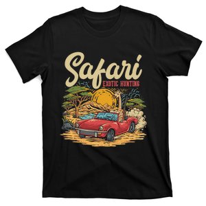 Safari Exotic Hunting Giraffe In A Sports Car Design T-Shirt