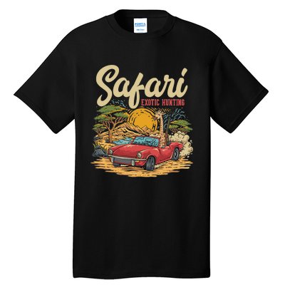 Safari Exotic Hunting Giraffe In A Sports Car Design Tall T-Shirt