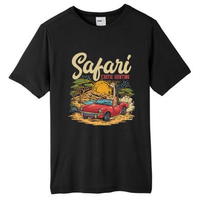 Safari Exotic Hunting Giraffe In A Sports Car Design Tall Fusion ChromaSoft Performance T-Shirt