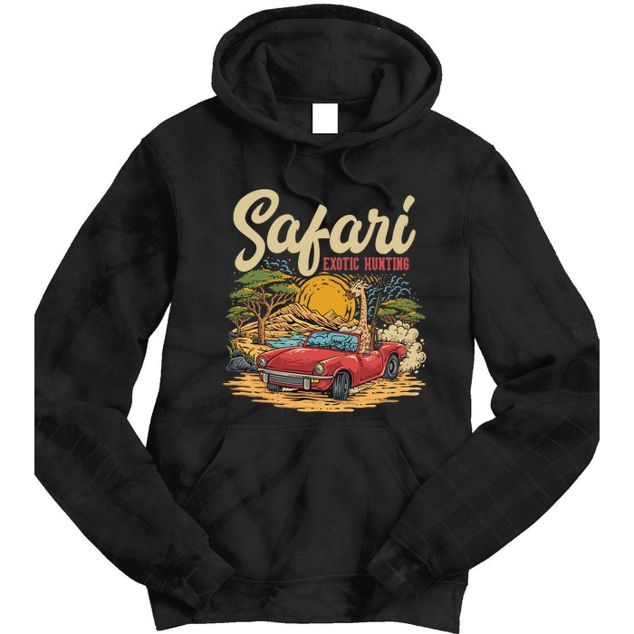 Safari Exotic Hunting Giraffe In A Sports Car Design Tie Dye Hoodie