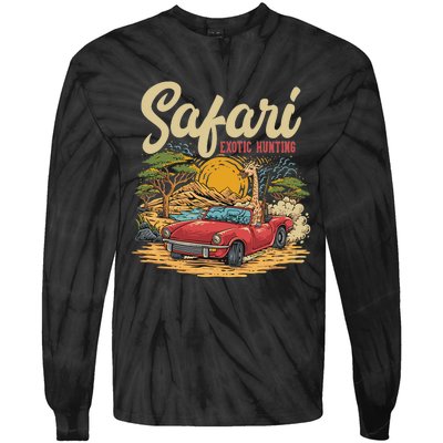 Safari Exotic Hunting Giraffe In A Sports Car Design Tie-Dye Long Sleeve Shirt