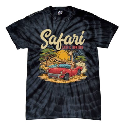 Safari Exotic Hunting Giraffe In A Sports Car Design Tie-Dye T-Shirt