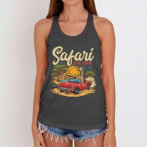 Safari Exotic Hunting Giraffe In A Sports Car Design Women's Knotted Racerback Tank