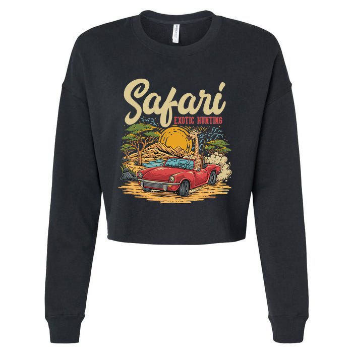 Safari Exotic Hunting Giraffe In A Sports Car Design Cropped Pullover Crew