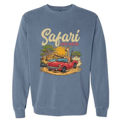 Safari Exotic Hunting Giraffe In A Sports Car Design Garment-Dyed Sweatshirt