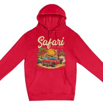 Safari Exotic Hunting Giraffe In A Sports Car Design Premium Pullover Hoodie