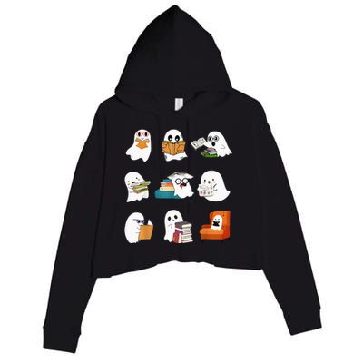 Spooky Educator Halloween Reading Enthusiast for School Crop Fleece Hoodie