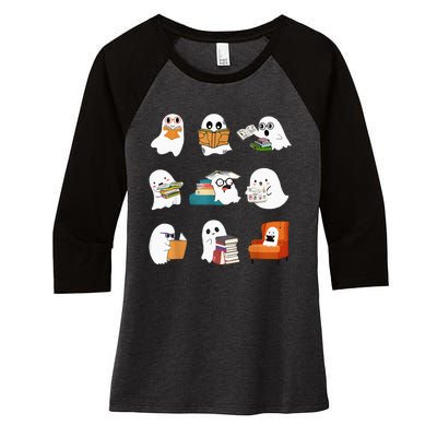 Spooky Educator Halloween Reading Enthusiast for School Women's Tri-Blend 3/4-Sleeve Raglan Shirt