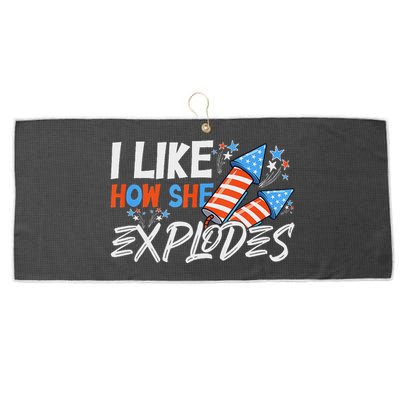 She Explodes He Bangs Funny 4th Of July Large Microfiber Waffle Golf Towel