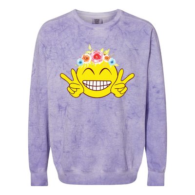 Smile Emoticon Happy Face Peace Love Cute Colorblast Crewneck Sweatshirt