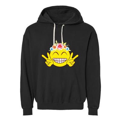 Smile Emoticon Happy Face Peace Love Cute Garment-Dyed Fleece Hoodie