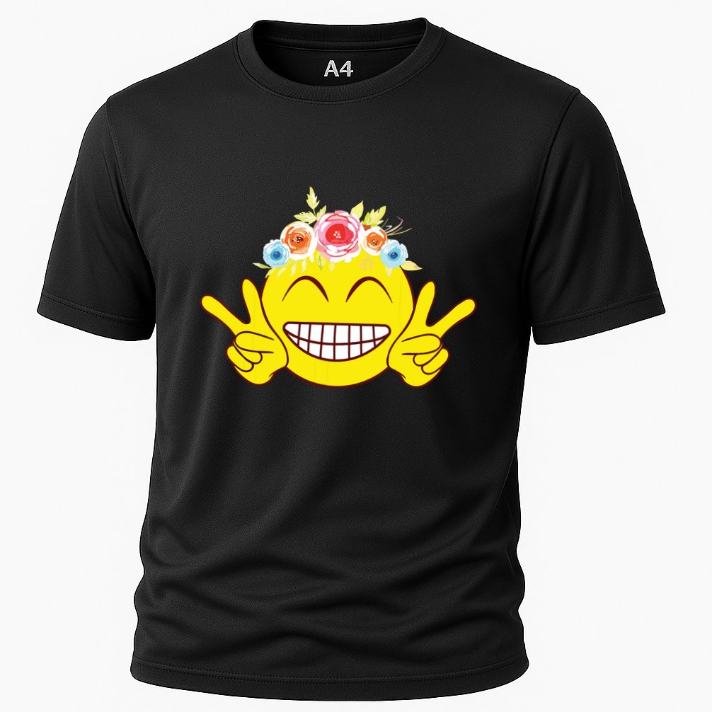 Smile Emoticon Happy Face Peace Love Cute Cooling Performance Crew T-Shirt
