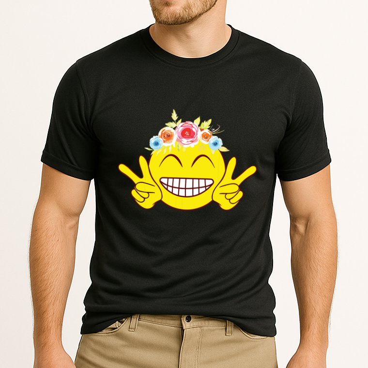 Smile Emoticon Happy Face Peace Love Cute Cooling Performance Crew T-Shirt