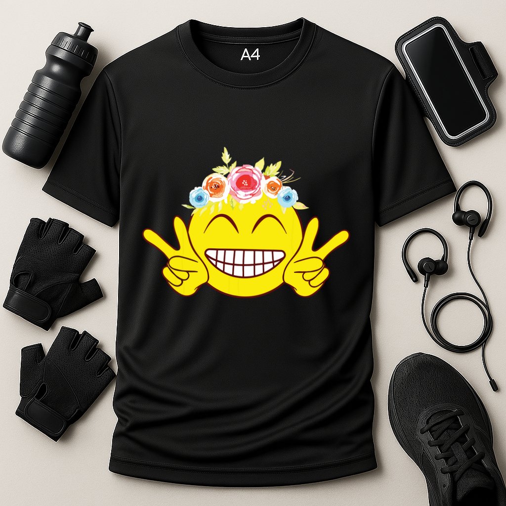 Smile Emoticon Happy Face Peace Love Cute Cooling Performance Crew T-Shirt