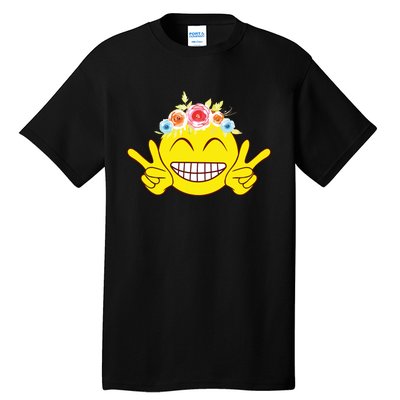 Smile Emoticon Happy Face Peace Love Cute Tall T-Shirt