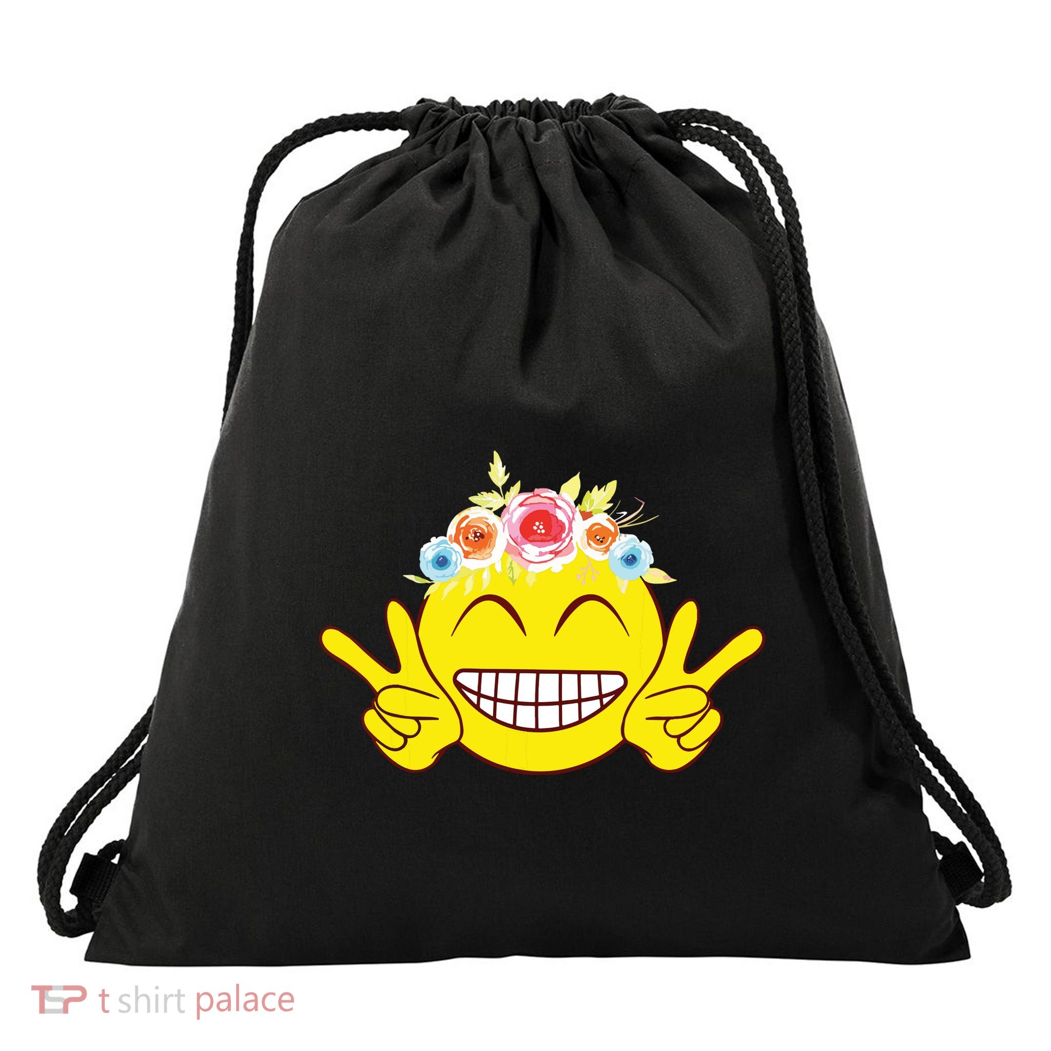 Smile Emoticon Happy Face Peace Love Cute Drawstring Bag