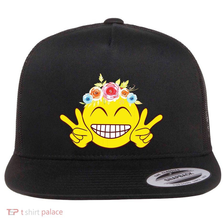 Smile Emoticon Happy Face Peace Love Cute Flatbill Hat