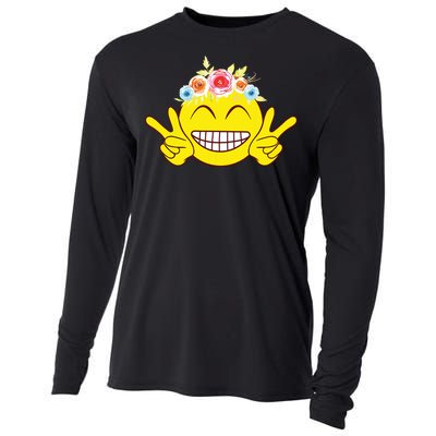 Smile Emoticon Happy Face Peace Love Cute Cooling Performance Long Sleeve Crew