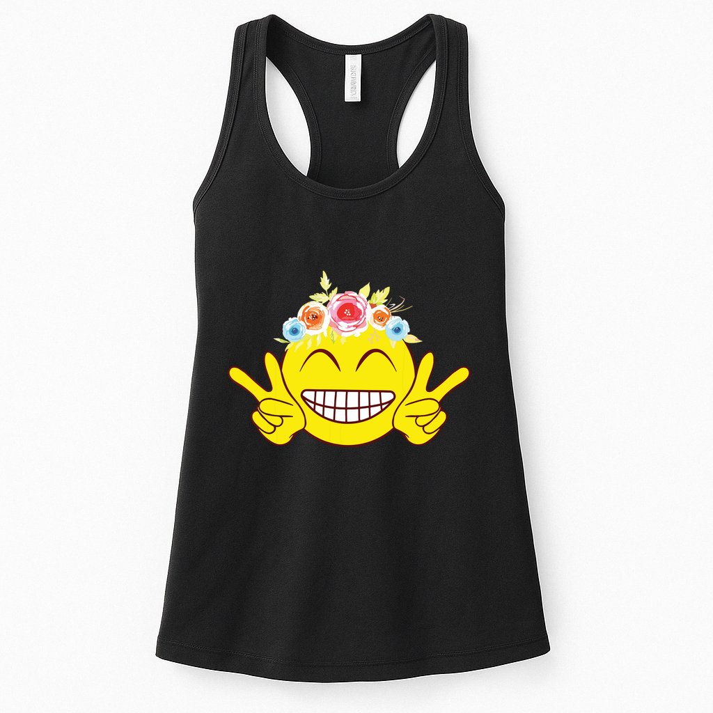 Smile Emoticon Happy Face Peace Love Cute Womens Tank Top