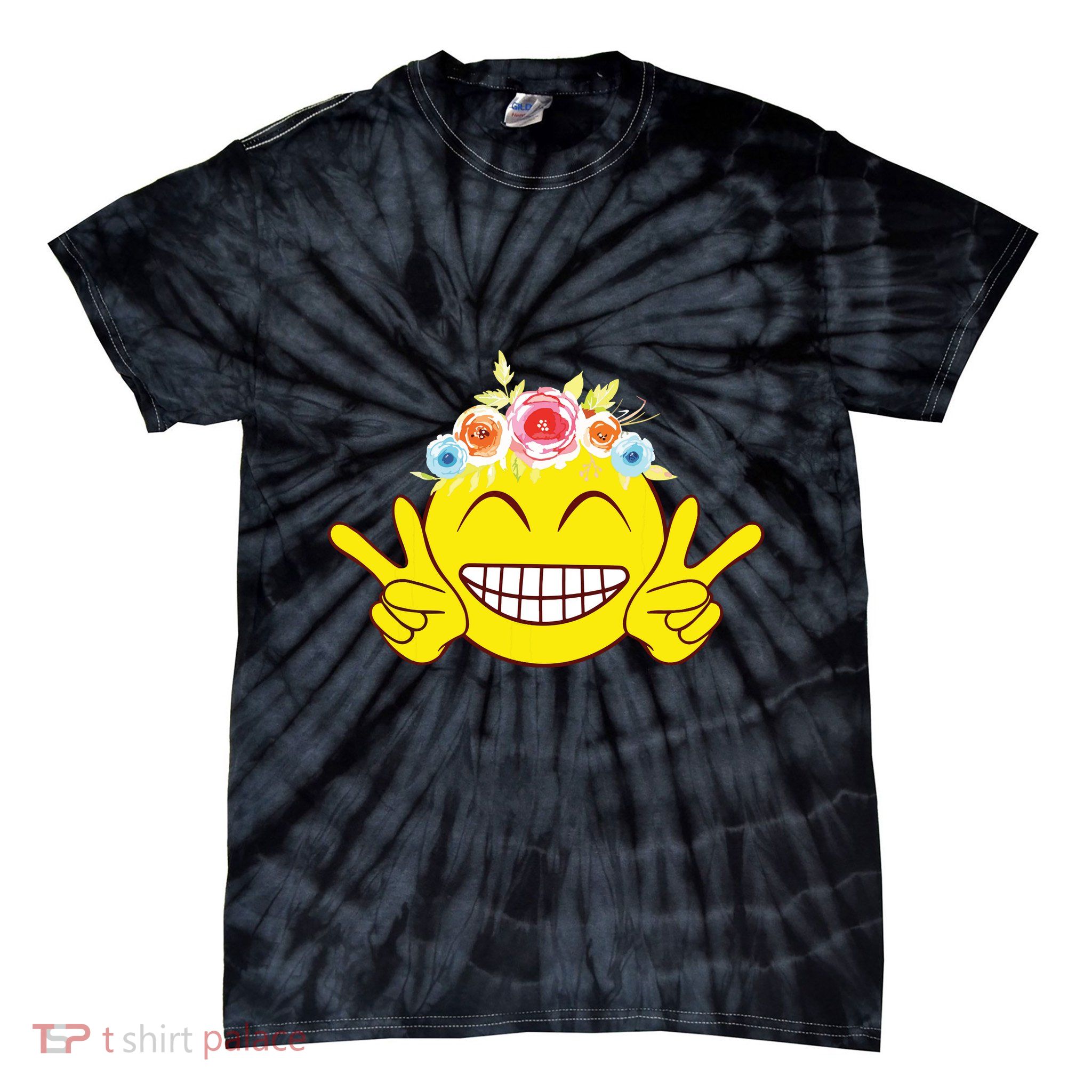 Smile Emoticon Happy Face Peace Love Cute Tie-Dye T-Shirt