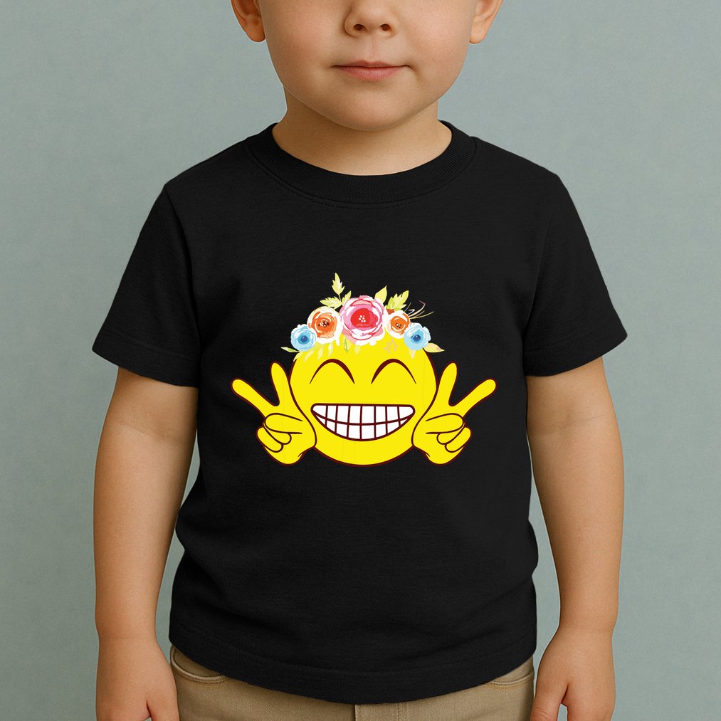 Smile Emoticon Happy Face Peace Love Cute Toddler T-Shirt