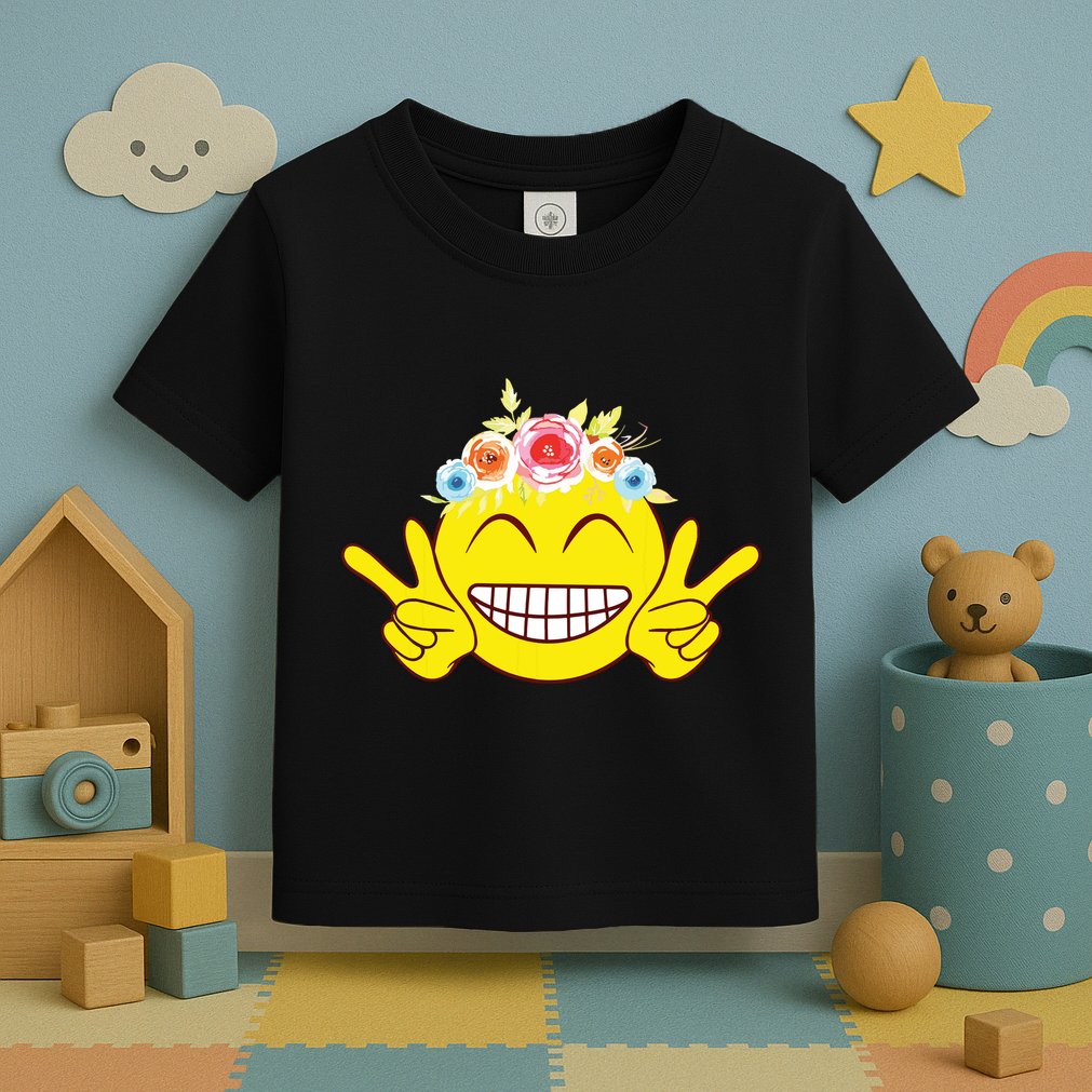 Smile Emoticon Happy Face Peace Love Cute Toddler T-Shirt